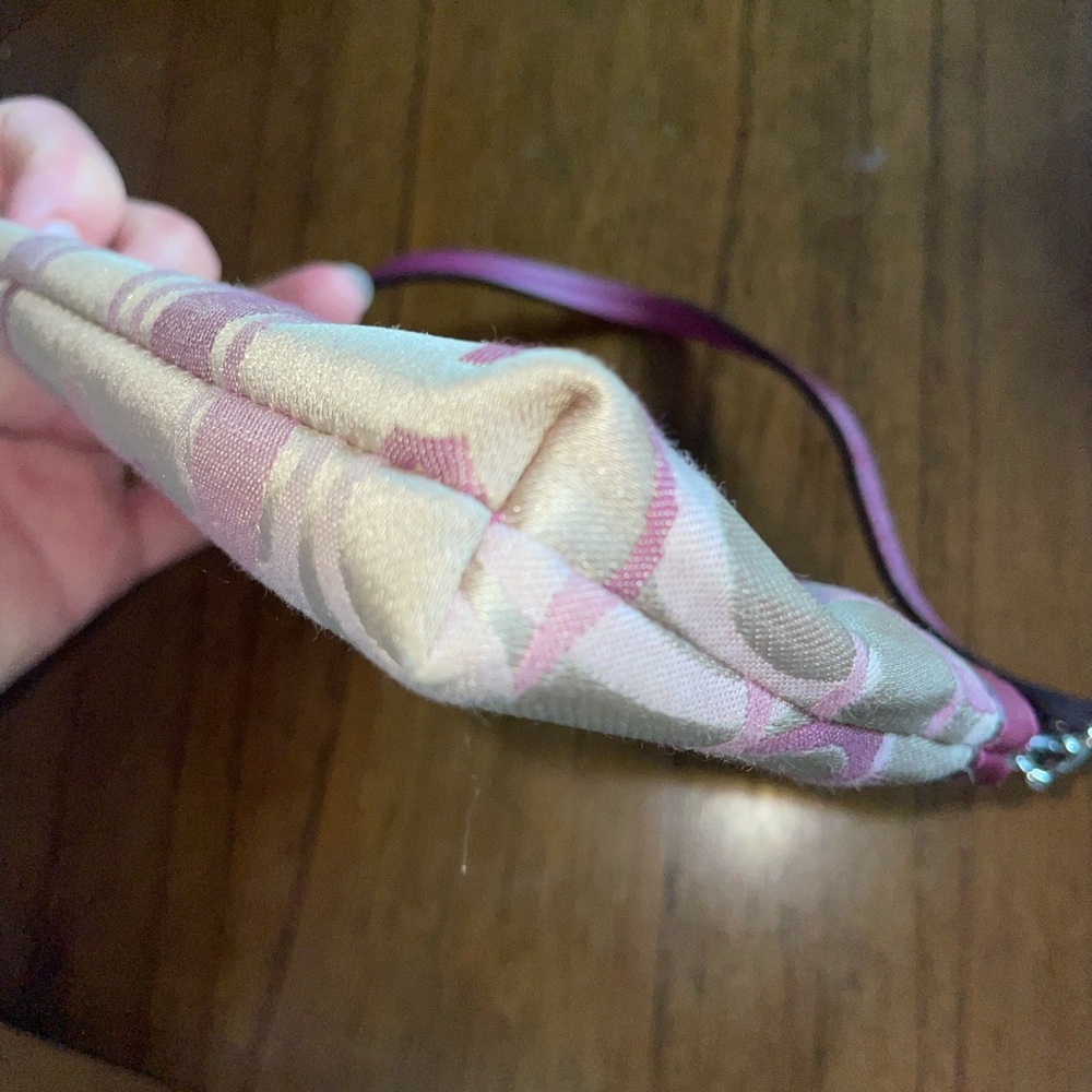 Coach Beige Signature Canvas Wristlet with Pink Trim - Picture 7 of 7